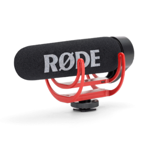 rode video mic go with red stand